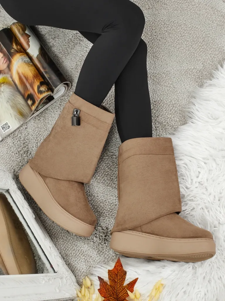 Best Krótkie buty a'la śniegowce damskie z dopinaną cholewką Elizze Śniegowce|Botki Na Platformie