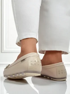 Best Loafers damskie bezowe Kallista - skora ekologiczna zamszowa premium Mokasyny Na Płaskiej Podeszwie