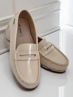 Best Loafers damskie bezowe Kallista - skora ekologiczna zamszowa premium Mokasyny Na Płaskiej Podeszwie
