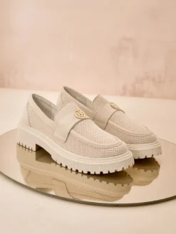 Clearance Loafers damskie Callista beżowe z eko-zamszu na płaskiej podeszwie 4 cm Półbuty|Mokasyny Na Płaskiej Podeszwie
