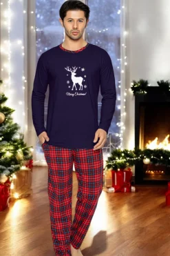 Discount Męska granatowa piżama świąteczna - Odzież Piżamy