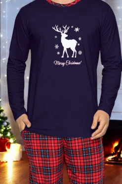 Discount Męska granatowa piżama świąteczna - Odzież Piżamy