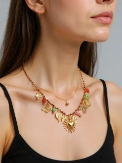 Outlet Naszyjnik pozłacany Calista Charmella z zawieszkami z żywicy Damskie Biżuteria