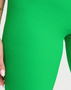 Sale owe zielone damskie prążkowane legginsy kolarki - Odzież Spodenki 3/4|Krótkie Spodenki