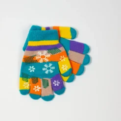 Online Niebieskie dziewczęce rękawiczki z brokatem i śnieżynkami - Akcesoria Rękawiczki