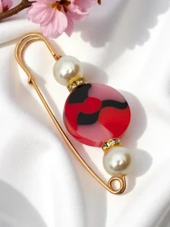 Outlet Ozdobna broszka damska z kółeczkiem i perełkami Pearl Circle Damskie Biżuteria