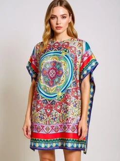 Sale Pareo Ariadne – kolorowa sukienka do kolan z poliestru Narzutka Plażowa|Bluzki / Koszule / Koszulki