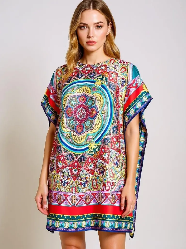 Sale Pareo Ariadne – kolorowa sukienka do kolan z poliestru Narzutka Plażowa|Bluzki / Koszule / Koszulki