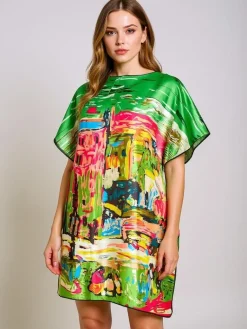 Pareo Athenia Verde by – kolorowa sukienka z poliestru do kolan Narzutka Plażowa|Bluzki / Koszule / Koszulki