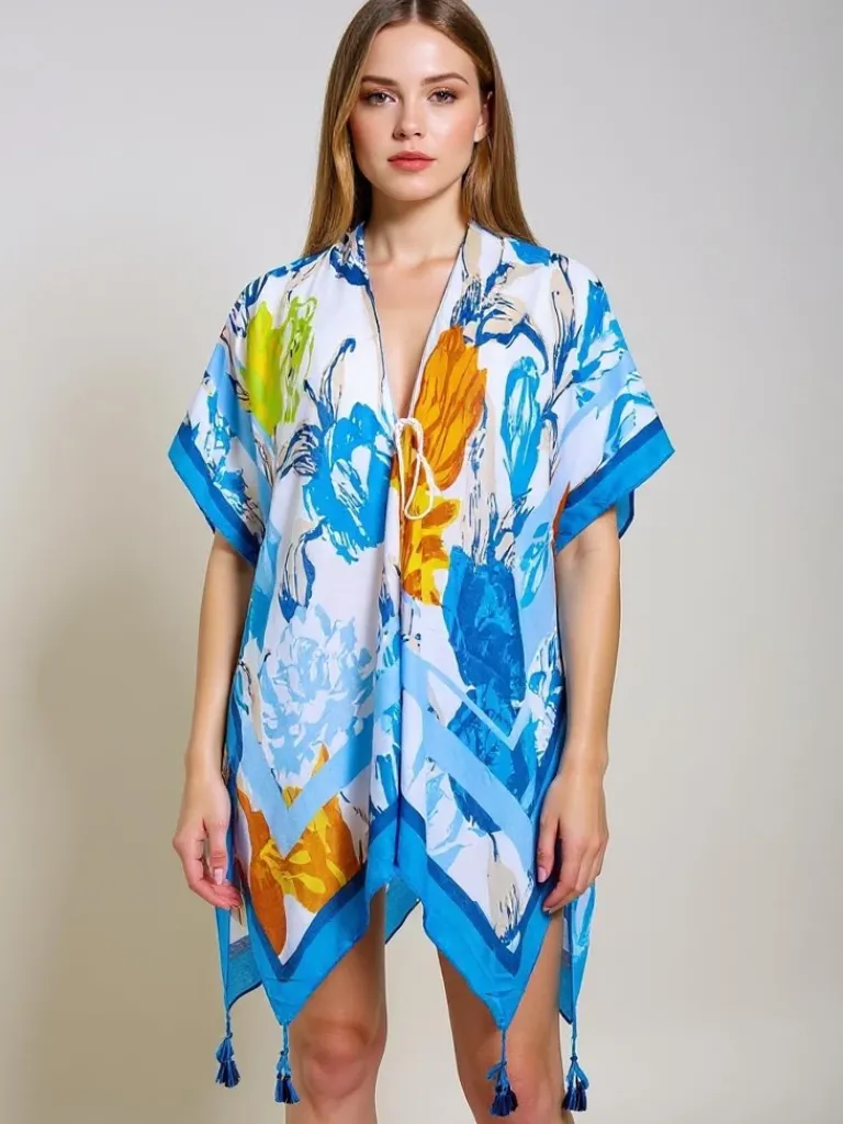 Clearance Pareo Callista – kolorowa sukienka plażowa z dekoltem V Narzutka Plażowa|Bluzki / Koszule / Koszulki