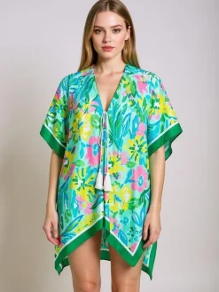 Online Pareo Callista – Kolorowa sukienka plażowa z poliestru, dekolt V Narzutka Plażowa|Bluzki / Koszule / Koszulki