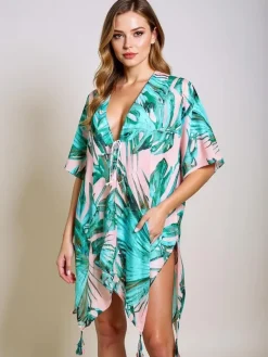 Sale Pareo Cleandra - Wielokolorowa sukienka plażowa , dekolt V Narzutka Plażowa|Bluzki / Koszule / Koszulki