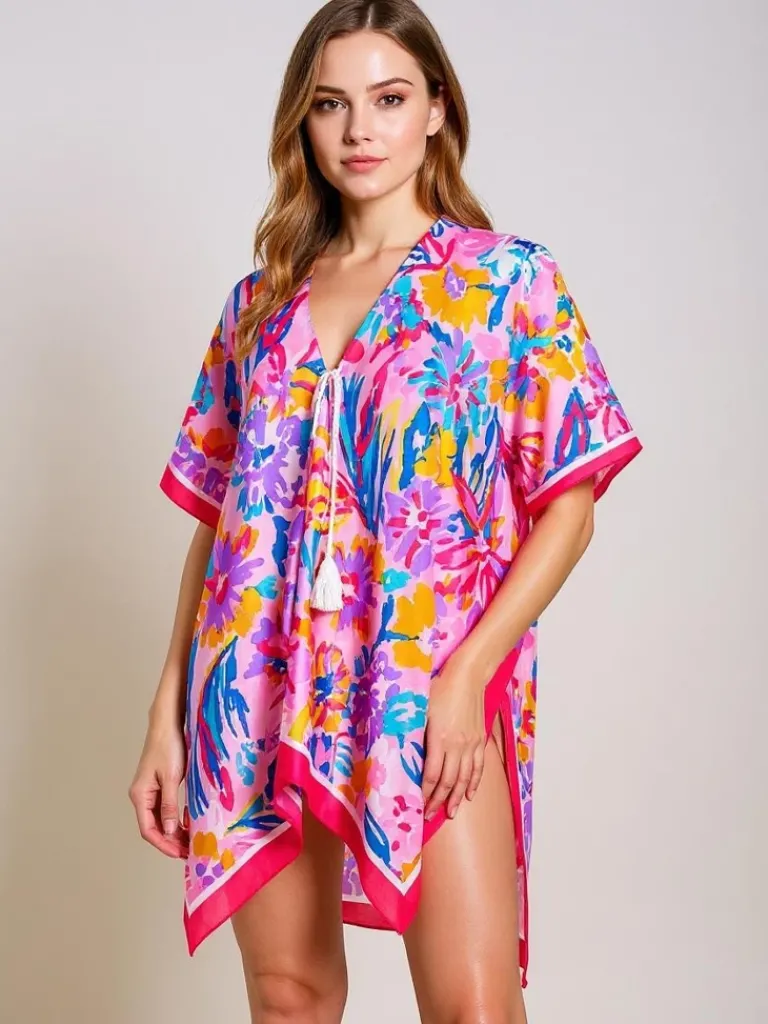 Discount Pareo Selene Colore – wielokolorowa tunika z dekoltem w serek Narzutka Plażowa|Bluzki / Koszule / Koszulki