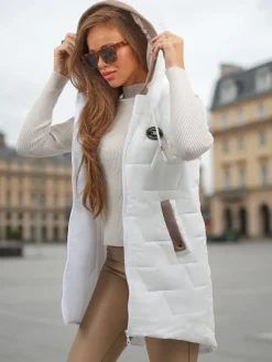 Pikowana długa kamizelka damska z kapturem Echo Shard Kurtki / Marynarki / Płaszcze