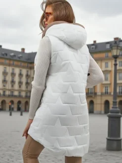 Pikowana długa kamizelka damska z kapturem Echo Shard Kurtki / Marynarki / Płaszcze