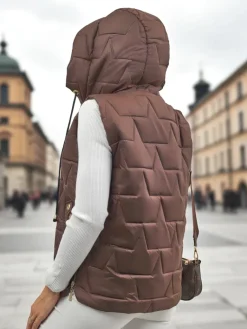 Clearance Pikowana kamizelka damska z kapturem Steel Ember Kurtki / Marynarki / Płaszcze