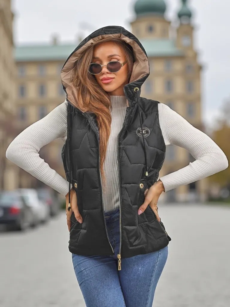 Pikowana kamizelka damska z kapturem Ash Crown Kurtki / Marynarki / Płaszcze