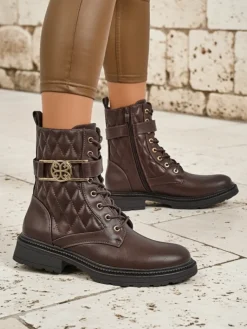 Best Pikowane botki damskie z ekologicznej skóry Sable Rose Botki Sznurowane|Botki Z Delikatnym Ociepleniem