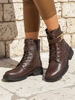 Best Pikowane botki damskie z ekologicznej skóry Sable Rose Botki Sznurowane|Botki Z Delikatnym Ociepleniem