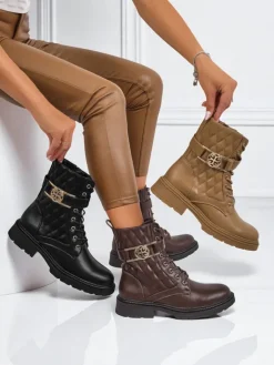 Best Pikowane botki damskie z ekologicznej skóry Sable Rose Botki Sznurowane|Botki Z Delikatnym Ociepleniem