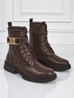 Best Pikowane botki damskie z ekologicznej skóry Sable Rose Botki Sznurowane|Botki Z Delikatnym Ociepleniem