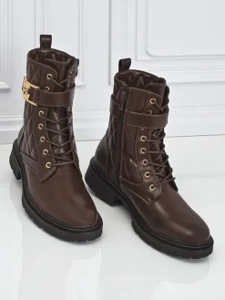 Best Pikowane botki damskie z ekologicznej skóry Sable Rose Botki Sznurowane|Botki Z Delikatnym Ociepleniem