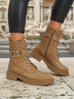 Hot Pikowane botki damskie z ekologicznej skóry Sable Rose Botki Z Delikatnym Ociepleniem|Botki Sznurowane