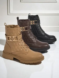 Hot Pikowane botki damskie z ekologicznej skóry Sable Rose Botki Z Delikatnym Ociepleniem|Botki Sznurowane