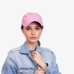 Best Różowa jeansowa damska czapka z daszkiem - Akcesoria Damskie Czapki I Kapelusze