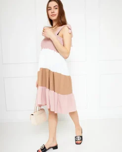 Sale Różowa sukienka damska z wiązanymi ramiączkami - Odzież Sukienki Letnie|Sukienki Krótkie