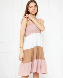 Sale Różowa sukienka damska z wiązanymi ramiączkami - Odzież Sukienki Letnie|Sukienki Krótkie