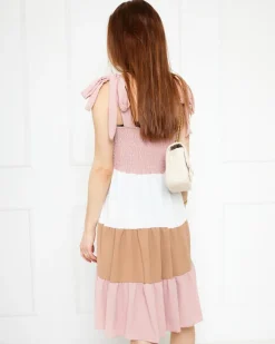 Sale Różowa sukienka damska z wiązanymi ramiączkami - Odzież Sukienki Letnie|Sukienki Krótkie