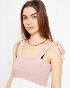 Sale Różowa sukienka damska z wiązanymi ramiączkami - Odzież Sukienki Letnie|Sukienki Krótkie