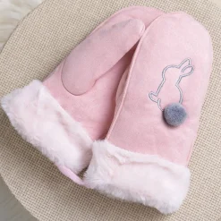 Clearance Różowe dziecięce rękawiczki na sznurku i z jednym palcem - Rękawiczki Rękawiczki