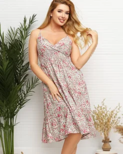 Outlet Różowo-zielona damska letnia sukienka w kwiatki - Odzież Sukienki Letnie|Sukienki Krótkie