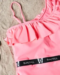 jednoczęściowy kostium kąpielowy damski z falbanką - Bielizna Stroje Kąpielowe