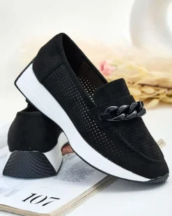 Ażurowe damskie mokasyny z łańcuszkiem Isolla Półbuty|Mokasyny Na Płaskiej Podeszwie