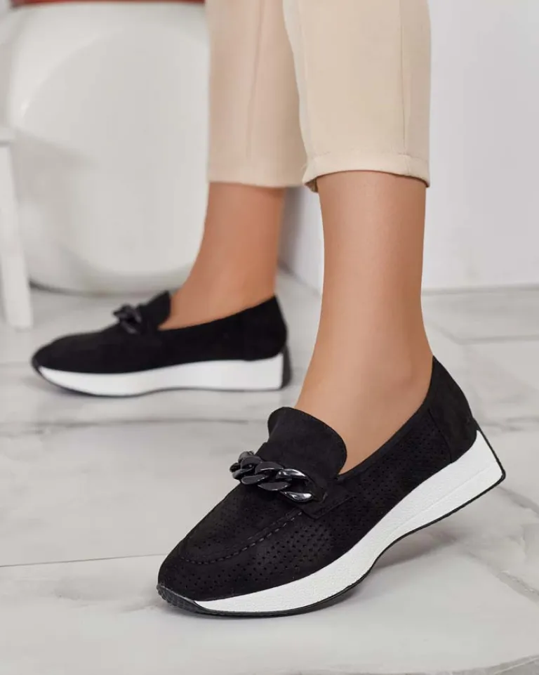 Ażurowe damskie mokasyny z łańcuszkiem Isolla Półbuty|Mokasyny Na Płaskiej Podeszwie