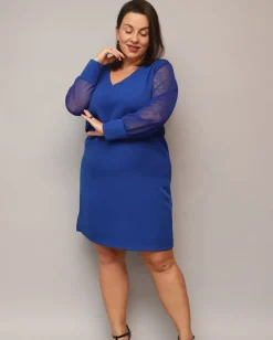 Sale Klasyczna damska sukienka do kolana w kolorze kobaltowym PLUS SIZE Plus Size