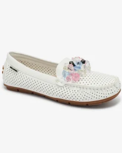 Ażurowe białe mokasyny damskie z ozdobnymi kryształkami Cizzas Półbuty|Mokasyny Na Płaskiej Podeszwie