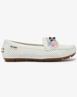 Ażurowe białe mokasyny damskie z ozdobnymi kryształkami Cizzas Półbuty|Mokasyny Na Płaskiej Podeszwie