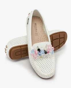 Ażurowe białe mokasyny damskie z ozdobnymi kryształkami Cizzas Półbuty|Mokasyny Na Płaskiej Podeszwie