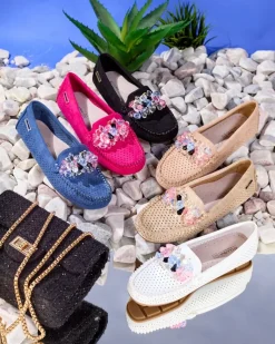 Ażurowe białe mokasyny damskie z ozdobnymi kryształkami Cizzas Półbuty|Mokasyny Na Płaskiej Podeszwie