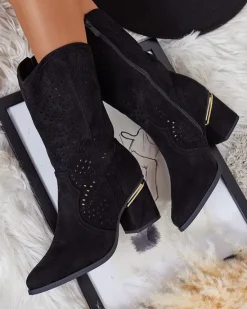 Ażurowe botki na niskim słupku Hewir Botki Bez Ocieplenia|Kowbojki