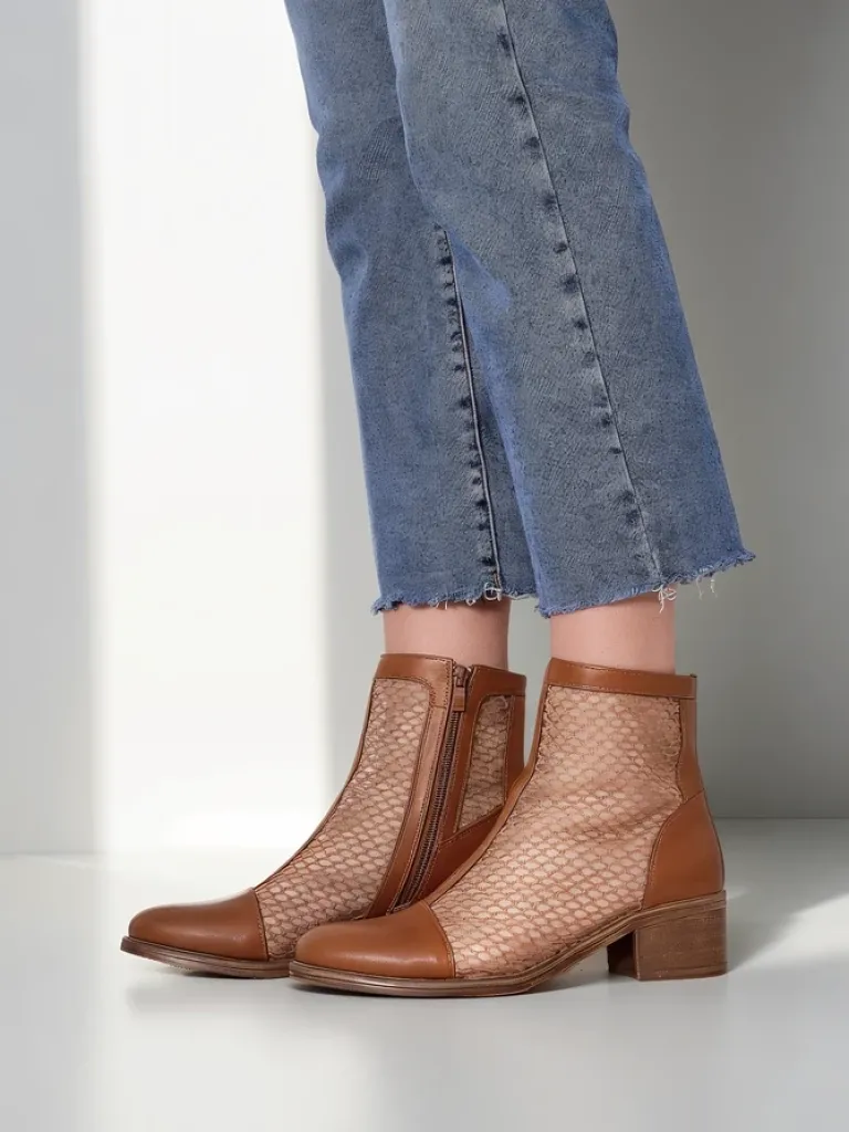 Hot Ażurowe Damskie botki na niskim obcasie Rowices Botki Bez Ocieplenia|Botki Na Płaskim Obcasie