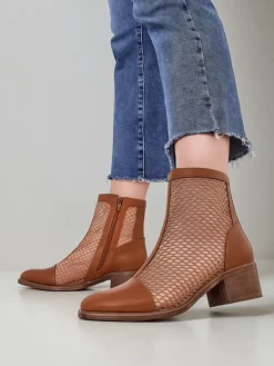 Hot Ażurowe Damskie botki na niskim obcasie Rowices Botki Bez Ocieplenia|Botki Na Płaskim Obcasie