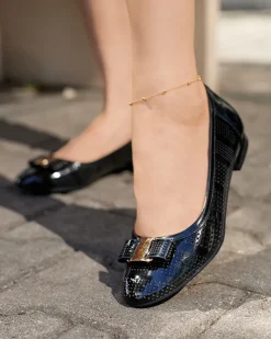 Ażurowe damskie czarne baleriny z kokardką Rumac Baleriny Klasyczne