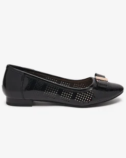 Ażurowe damskie czarne baleriny z kokardką Rumac Baleriny Klasyczne