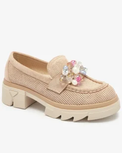 Clearance Ażurowe jasnobrązowe mokasyny damskie Peloga Półbuty|Mokasyny Na Płaskiej Podeszwie