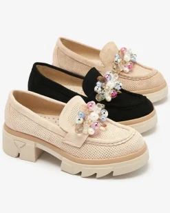 Clearance Ażurowe jasnobrązowe mokasyny damskie Peloga Półbuty|Mokasyny Na Płaskiej Podeszwie